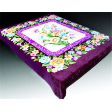 festival color flower print & carved cheap polyester blanket